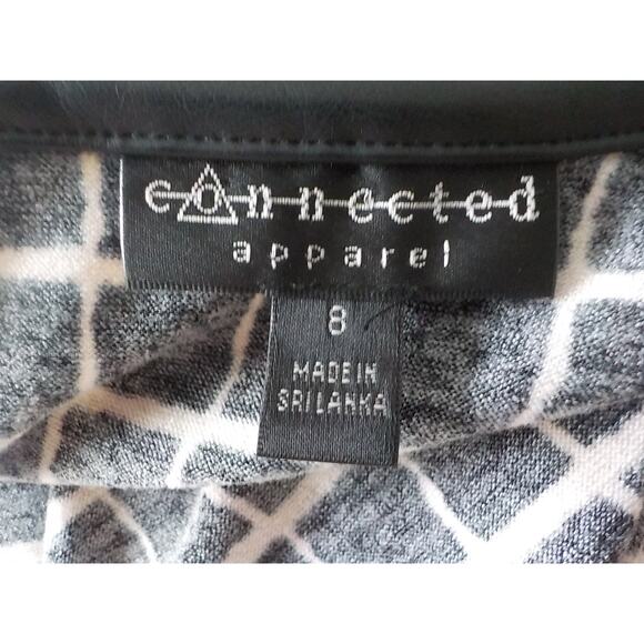 Connected Apparel Women 8 Black Squares Knit Dress Fit Flare Half Sleeve Keyhole - Picture 9 of 11